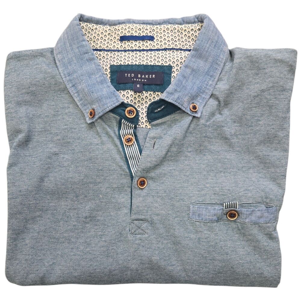 Ted Baker London Trynor Polo Shirt 6 XXL Blue Green Micro Stripe Cotton Slim Fit